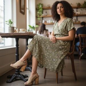 Vince Women’s Heeled Sandal Helena Italian Suede/Wood/Buckle Taupe Size-10 EUC